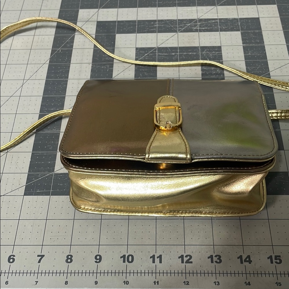 Gold Crossbody Bag with Ornate Clasp